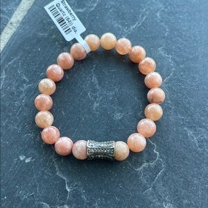 Strawberry Quartz & Diamond Beaded Bracelet 6” long